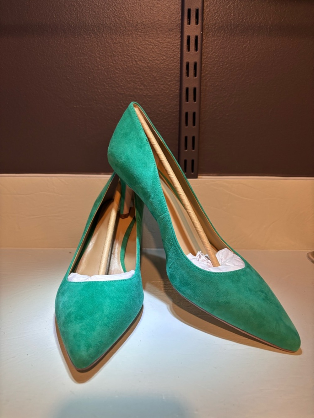 Ann Taylor Pepper Green Suede Pointed-Toe Pumps